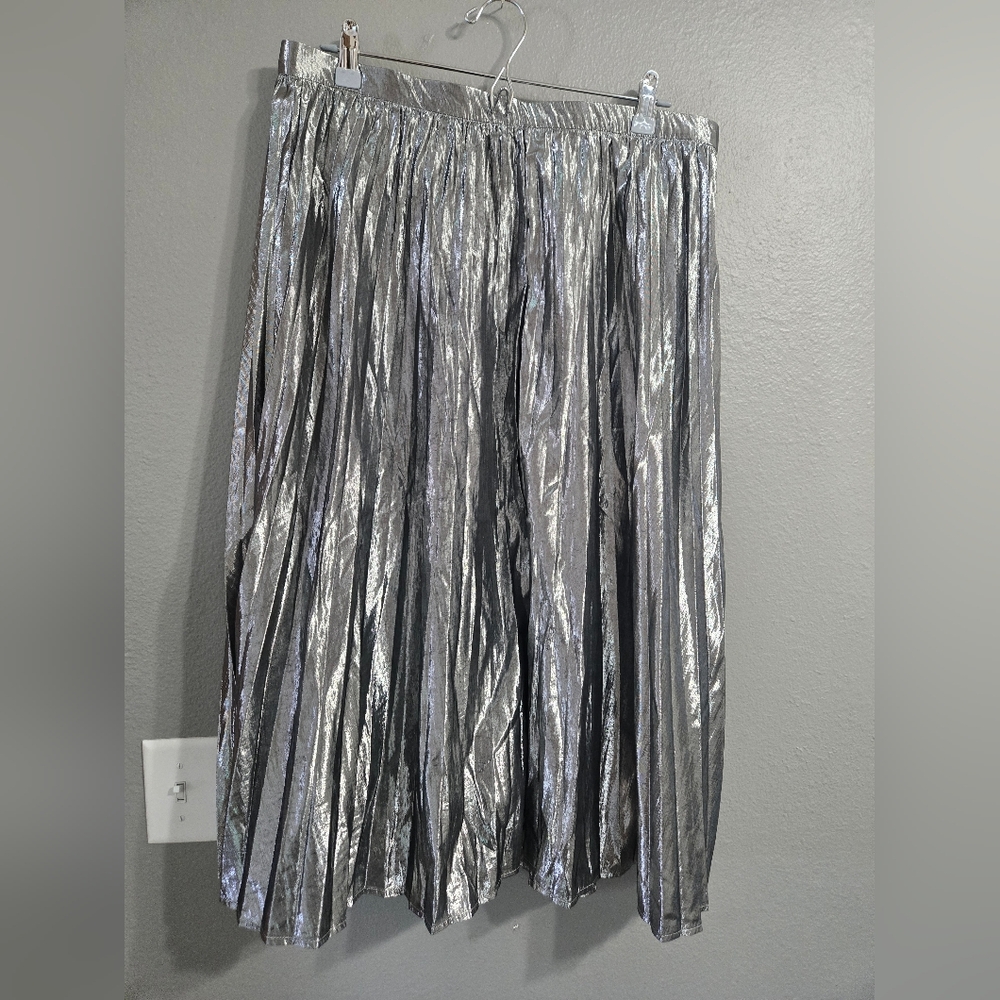 Gap Metallic Silver Pleated Midi Skirt Size 14
